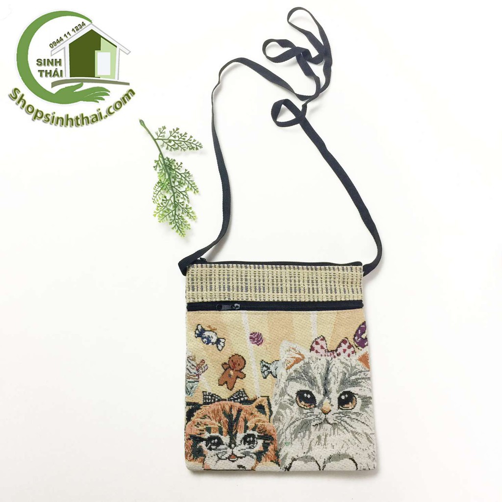 Túi đeo chéo thổ cẩm - túi du lịch nhỏ gọn đựng điện thoại, bóp ví tiền - 20cm x 22cm - màu ngẫu nhiên