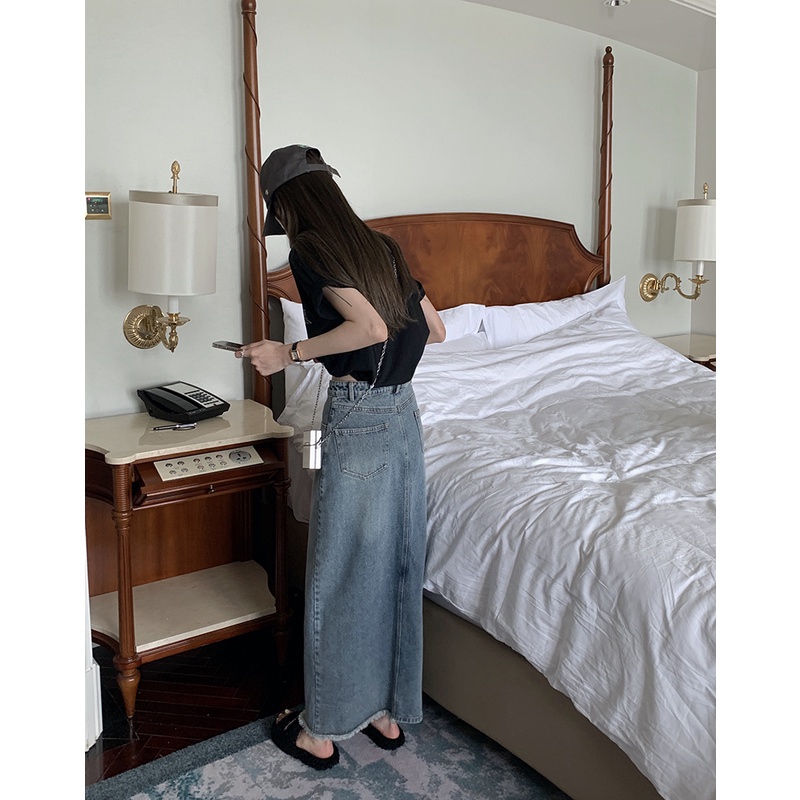 Chân Váy Denim Chữ A Xẻ Tà Thời Trang Dành Cho Nữ
