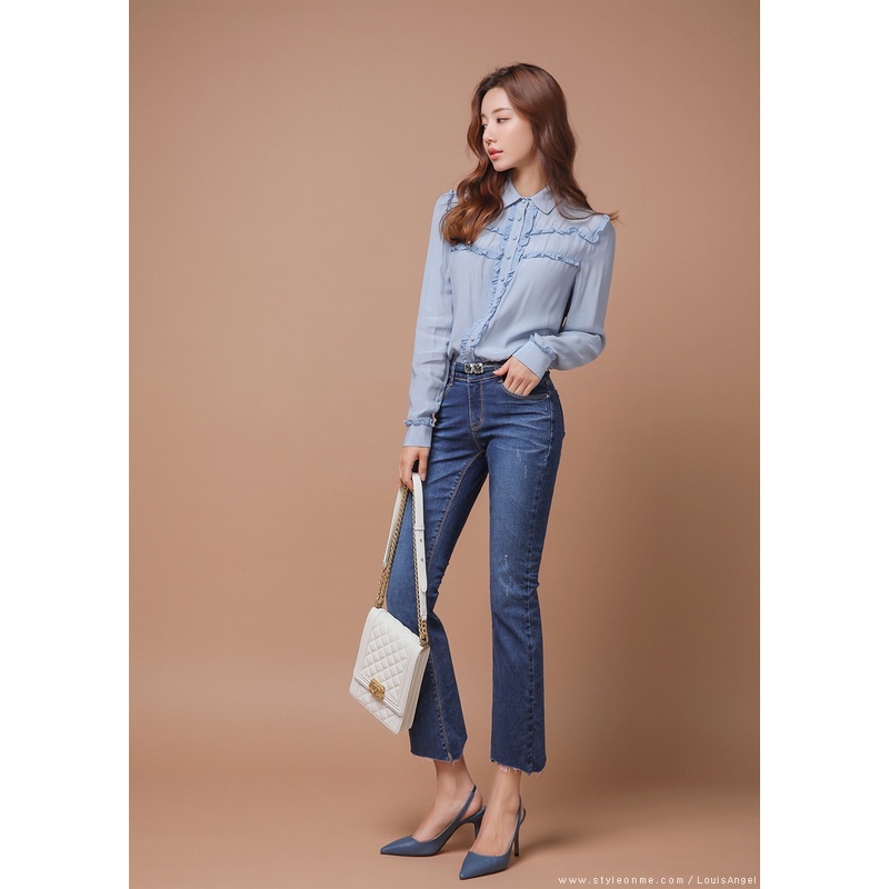 Áo Sơ Mi Công Sở Nữ Trắng, Xanh Pastel, Tay Dài, Bèo Ngực, Thiết Kế Viền Bèo Mí Xinh Xắn AA278