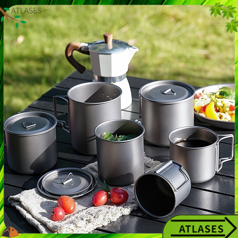 350ml Cắm trại Cốc cà phê có thể gập lại Tay cầm Thiết kế nhân bản di động Hợp kim nhôm Công suất lớn nấu ăn ngoài trời Atlases~