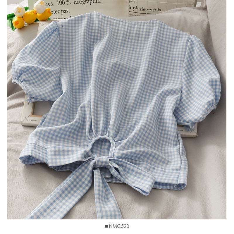 Hàng Có Sẵn Áo Sơ Mi Ngắn Tay Thắt Nơ Kẻ Sọc Mới Cho Nữ 2022 JL-TX-214