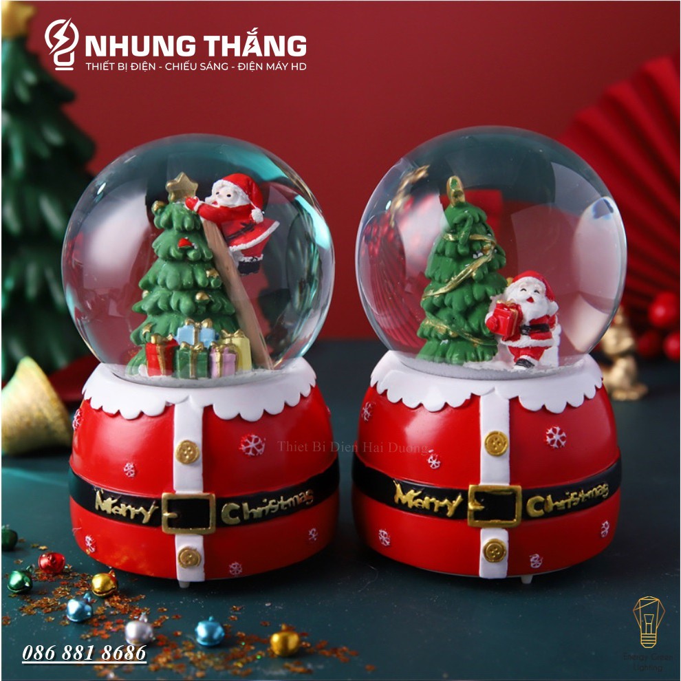 [Quà Tặng Giáng Sinh] Quả Cầu Tuyết Phát Nhạc Ông Già Noel Và Người Tuyết - Siêu Dễ Thương - Tặng Pin - Size To Nhất