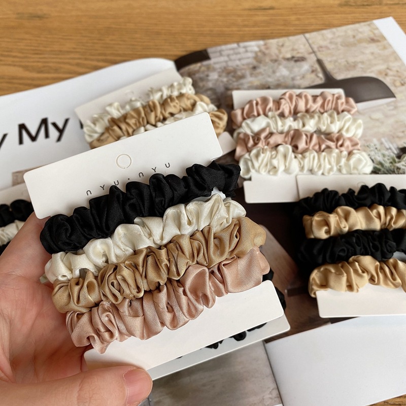 Set 4 Dây Cột Tóc Vải Màu Đen Phong Cách Hàn Quốc Cho Nữ