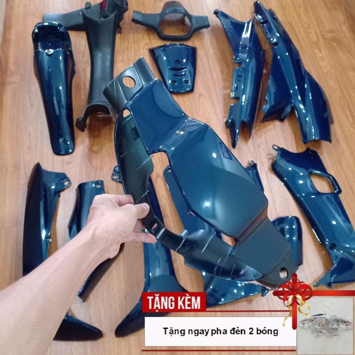 Bộ dàn áo xe WAVE anpha - Wave zx - wave 110 đời 2002-2006  màu XANH NHỚT - Tặng chiếc pha đèn 2 bóng