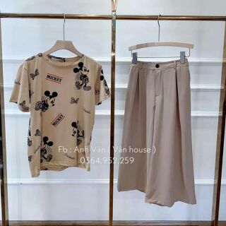 Set áo pull mickey + quần ống rộng