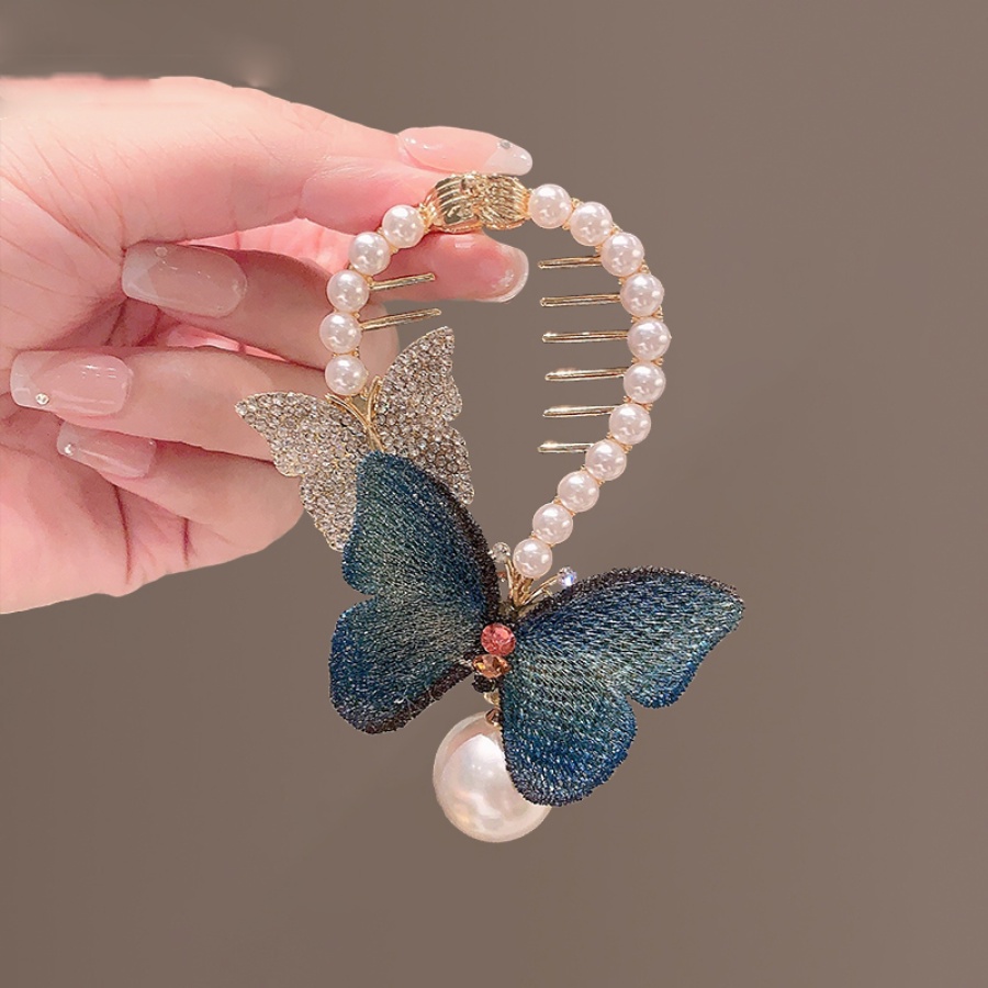 Kẹp Tóc Hình Bướm Đính Đá &amp; Ngọc Trai Phong Cách Hàn Quốc Mới