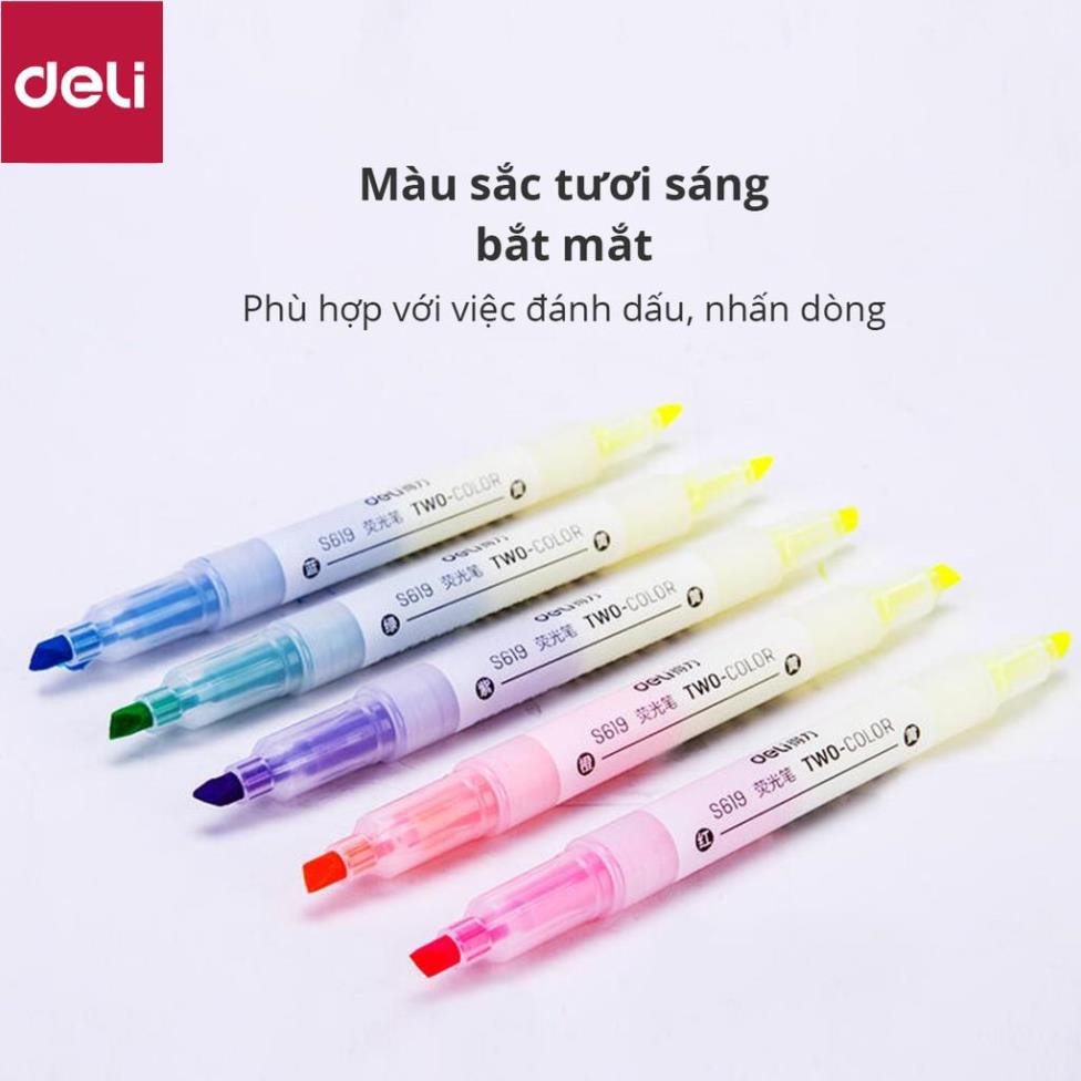 Set bút highlight nhấn dòng đa năng Deli - dùng để ghi nhớ - hộp 5 chiếc - S619 [Deli]