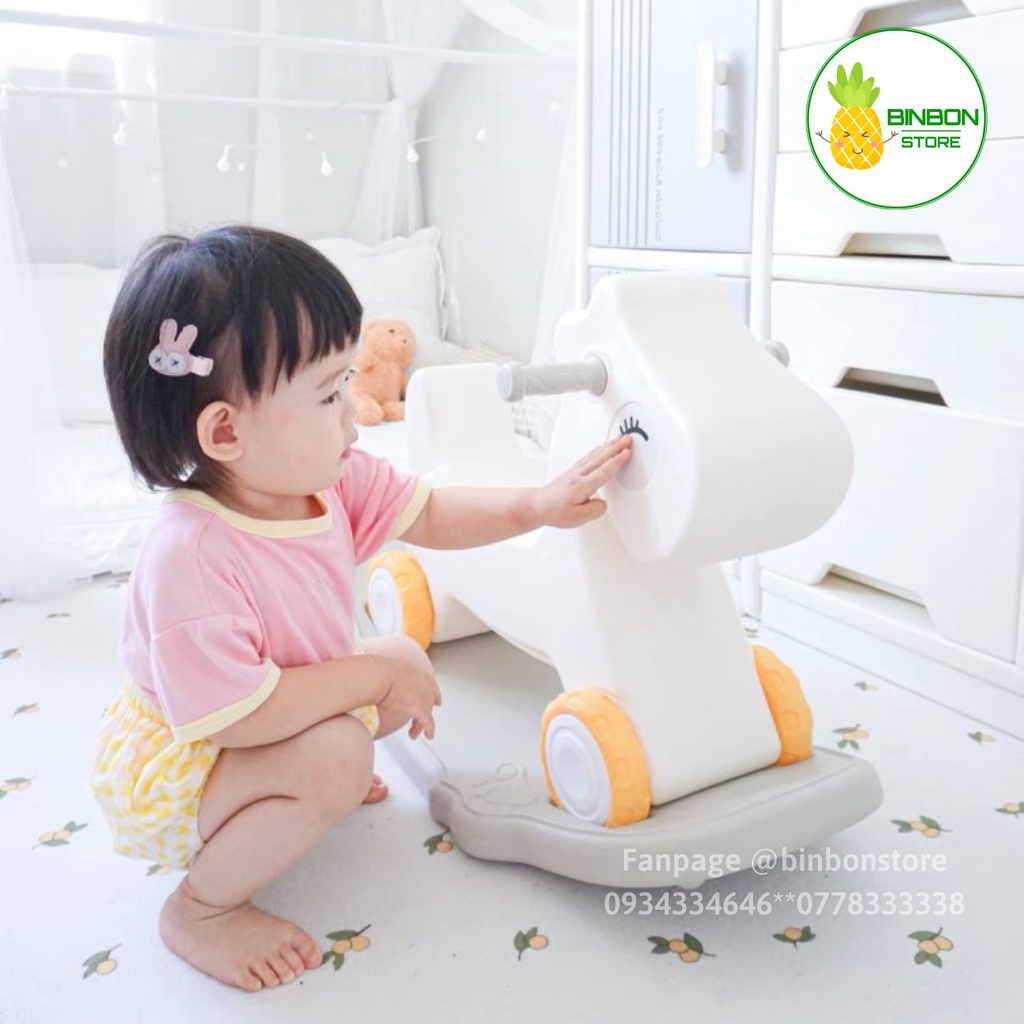 Bập bênh ngựa trắng Binbon, bập bênh ngựa trắng 2in1 kiêm xe chòi