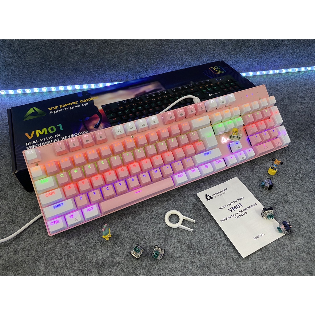 Bàn phím cơ Blueswitch VSP eSport Gaming VM01 VM02 VM03 VM04 VM05 Led Hồng Xanh Đen- KL95 kê tay