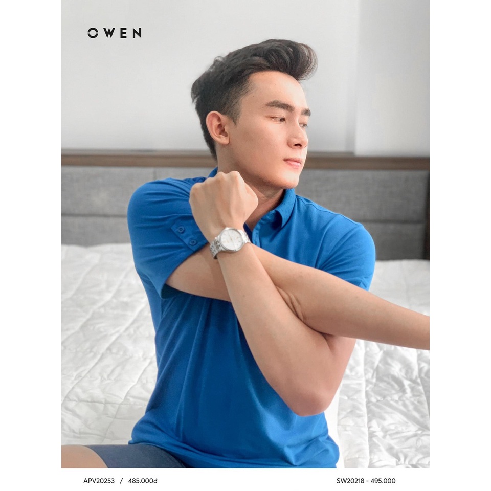 OWEN - Áo polo ngắn tay Owen màu xanh trơn 20253 - Áo thun có cổ Owen