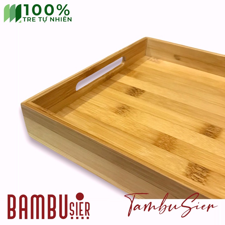 [BAMBOO] Khay tre đựng đồ đa năng - khay gỗ tre phục vụ hình chữ nhật có tay cầm [LOUISANCE]
