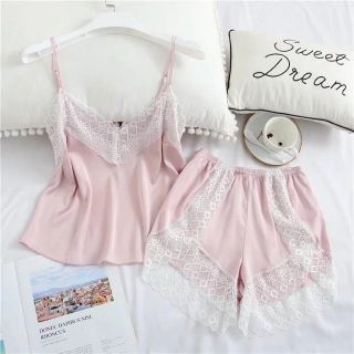 [ SiZE :M ,L ,XL 43-65kg ] Đồ Bộ Ngủ Lụa 2 Dây SEXY Phối Ren Trắng