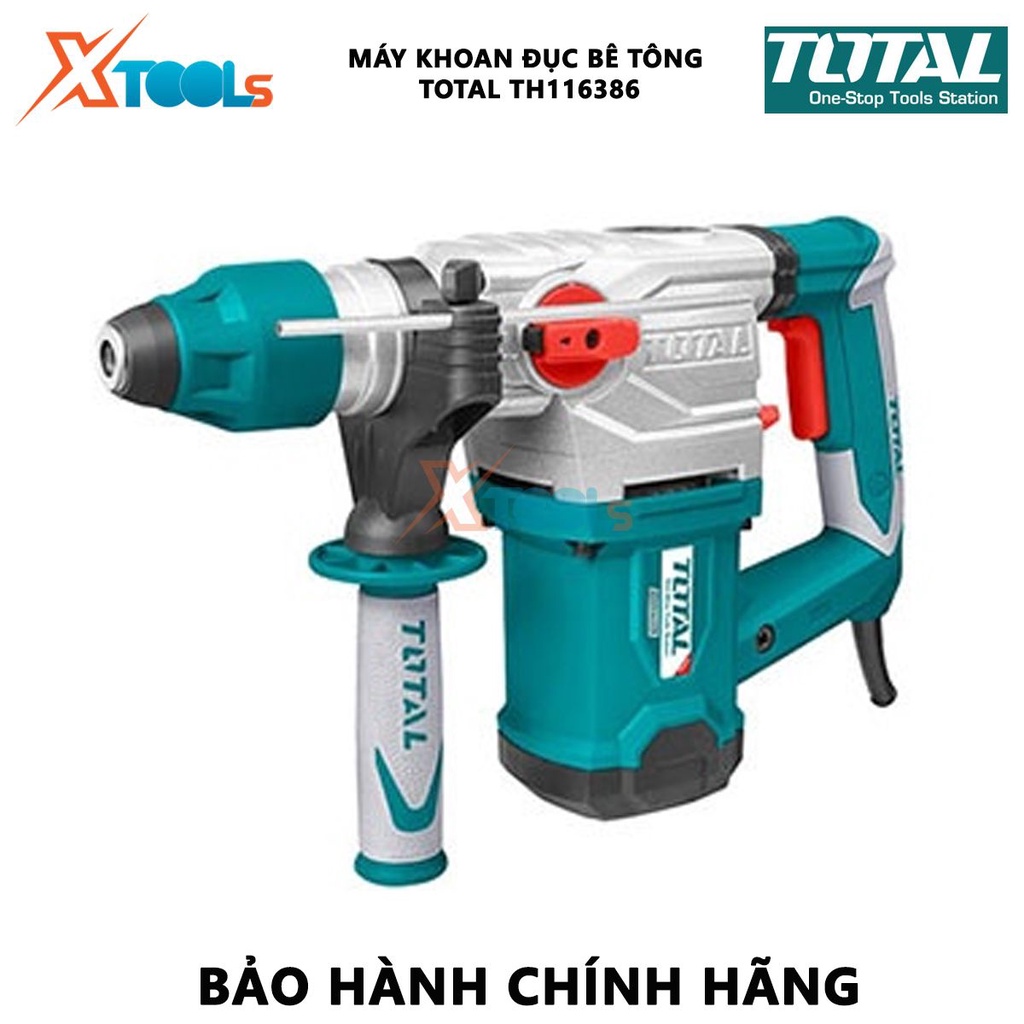 Máy khoan đục bê tông TOTAL TH116386 | máy khoan búa xoay công suất 1600W tốc độ không tải 550rpm tốc độ đập 3850 bpm vặ