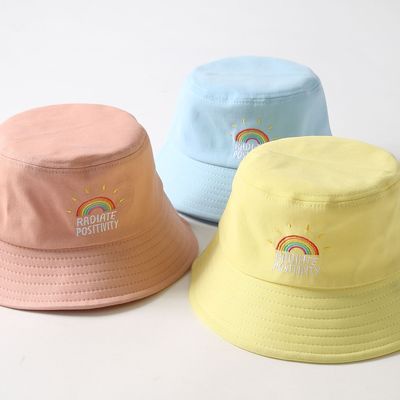(Hàng Có Sẵn) Nón Tai Bèo Cotton Unisex Thêu Chữ &quot;Cầu Vồng Phong Cách Hàn Quốc