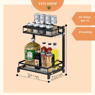 Kệ gia vị inox sơn tĩnh điện TITI tặng kèm 3 móc treo di động