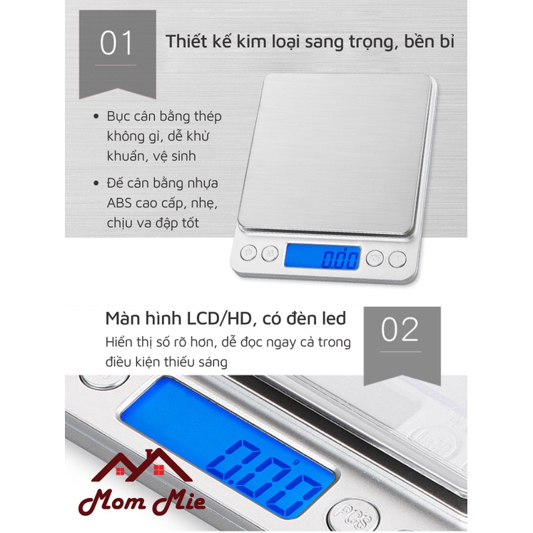 Cân tiểu ly điện tử mini 500g - 10kg, tặng kèm pin, độ chính xác cao - M101, M135