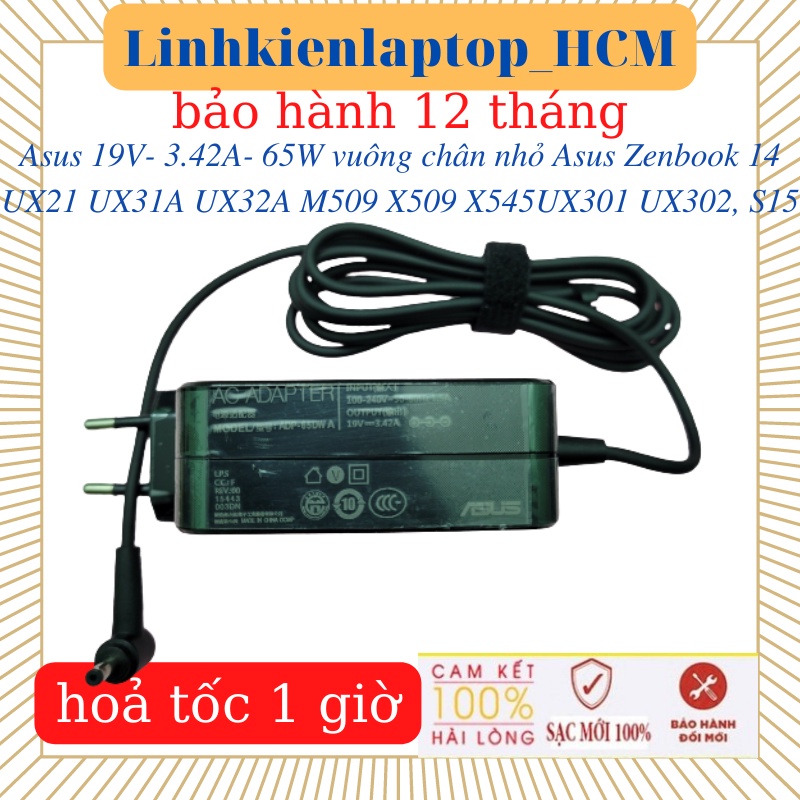 Sạc Asus Zenbook 14 UX21 UX31A UX32A UX302 M509 X301 X509 X545U S15 X509J X509JA - Sạc 19V - 3.42A - 65W vuông chân nhỏ