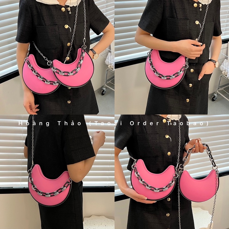 Túi xách hộp đeo chéo có size mini thiết kế dáng túi bán nguyệt phối dây xích cầm tay hot trend 2022