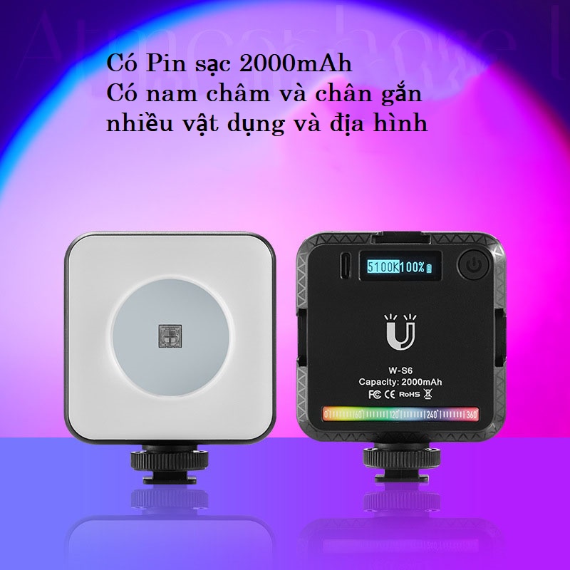 Đèn led quay phim Beiyang W-S6 RGB cầm tay chiếu sáng tạo các quang cảnh ánh sáng cho nhiếp ảnh, livestream, quay tiktok