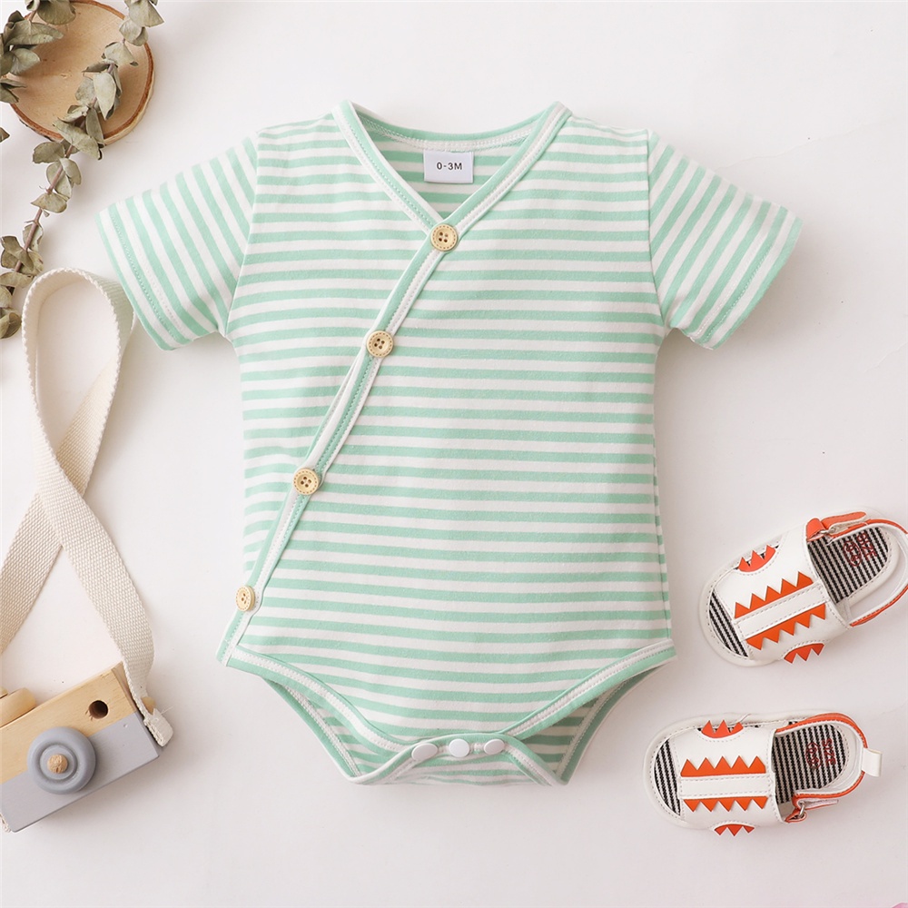 Áo liền quần Mikrdoo vải cotton tay ngắn kẻ sọc dễ thương cho bé trai sơ sinh 0-18 tháng tuổi