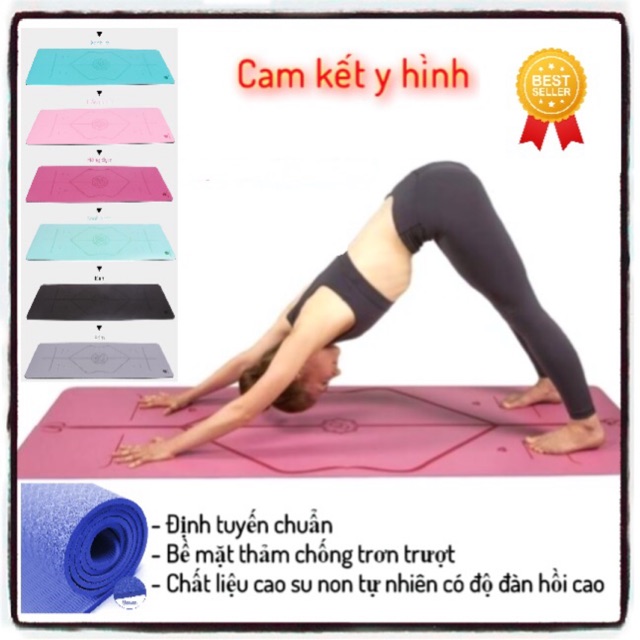Thảm yoga định tuyến cao su non chống trơn trượt, đàn hồi tốt, màu sắc đa dạng kết hợp áo tập, quần tập cực chất