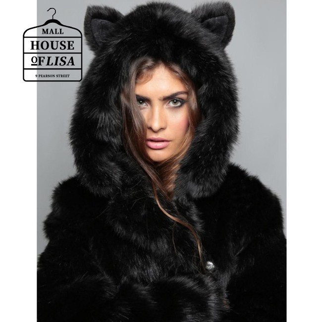 Women Animal Ear Large Size Hooded Hair for Winter Coat Artificial