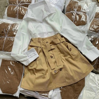 SET SƠ MI TRẮNG + CHÂN VÁY KAKI
