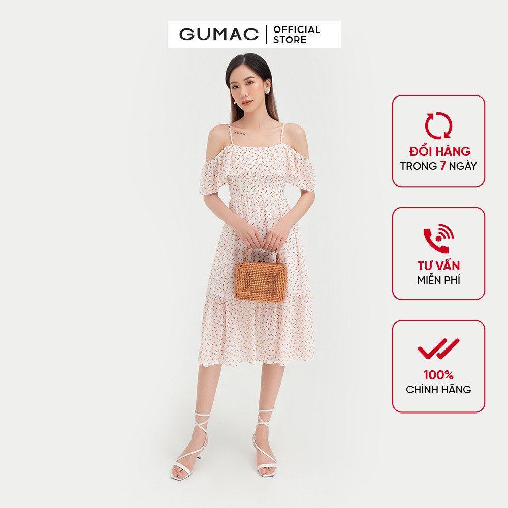 [Mã MABR07062 giảm 8% tối đa 50K đơn từ 249K] Đầm hoa nhí nữ trễ vai GUMAC thiết kế tiểu thư DB494 | BigBuy360 - bigbuy360.vn