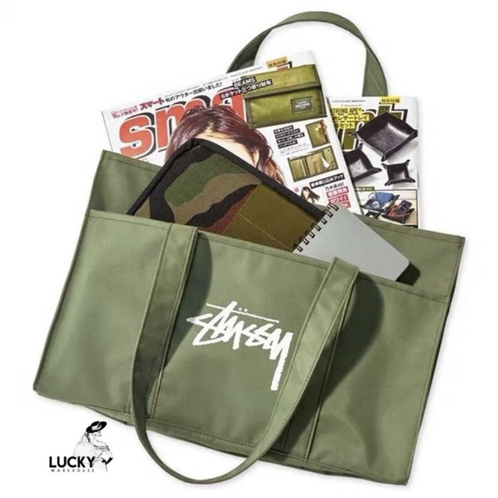 Stussy Túi Xách Chất Liệu 100% Cotton Phong Cách Quân Đội