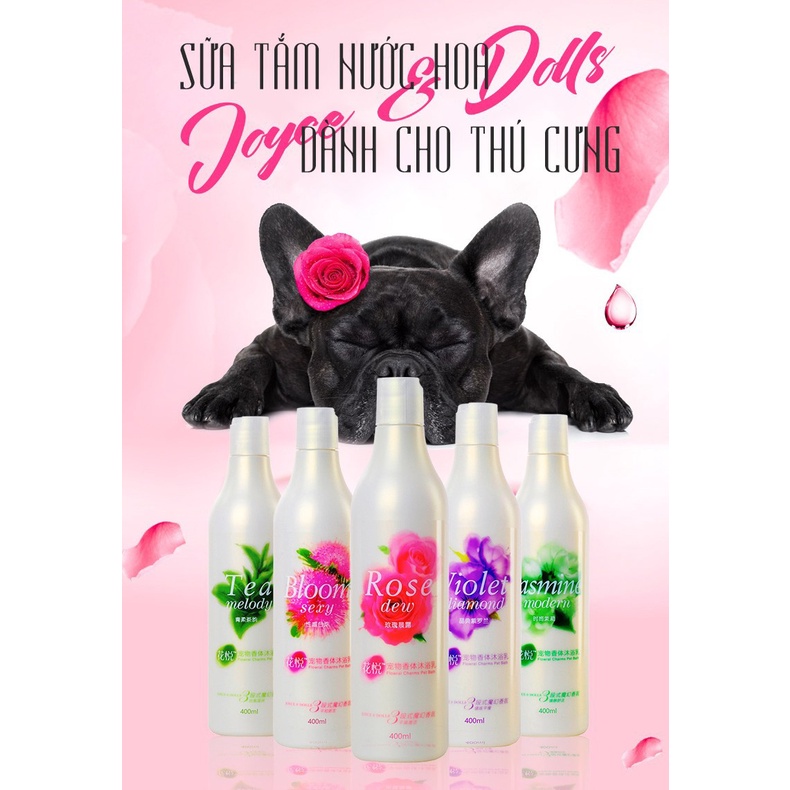 Sữa tắm / Dầu tắm Joyce&amp;Dolls hương nước hoa 400ml làm mềm mượt lông, khử mùi, lưu hương thơm chuẩn SPA dành cho chó mèo