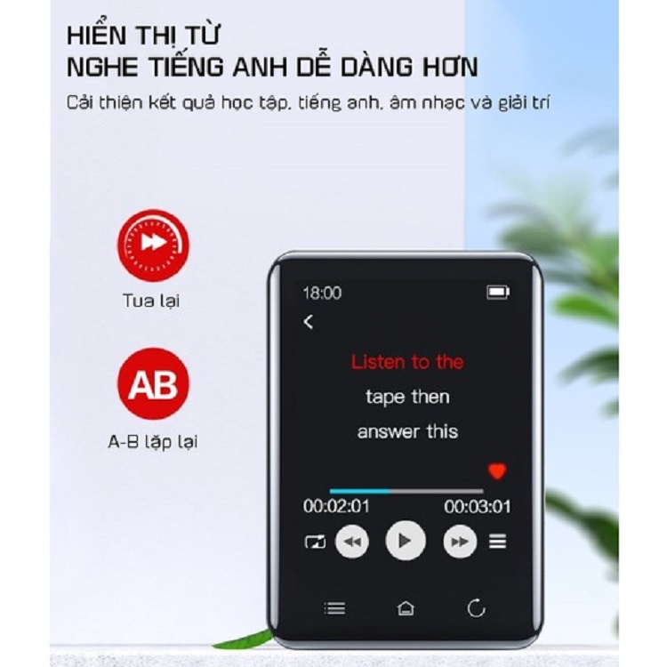 Máy Nghe Nhạc MP3 Màn Hình Cảm Ứng Bluetooth Ruizu D66 Bộ Nhớ Trong 16GB
