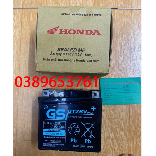 Bình ắc quy GTZ6V cho xe Winner v1/Winner X/Winner V3/SH/SH mode/Airblade/Lead/PCX chính hãng Honda