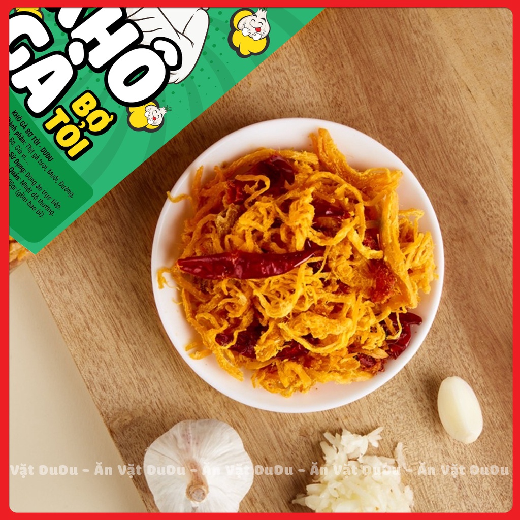 Khô gà bơ tỏi xé cay DuDu 300g đồ ăn vặt Sài Gòn vừa ngon vừa rẻ | BigBuy360 - bigbuy360.vn