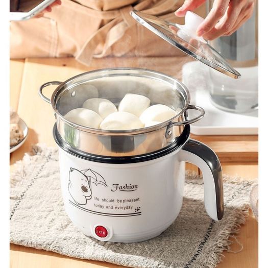 Nồi lẩu điện mini Cooking pot 1,8L. Tặng kèm xửng hấp inox - Ca nấu mì đa năng có tay cầm