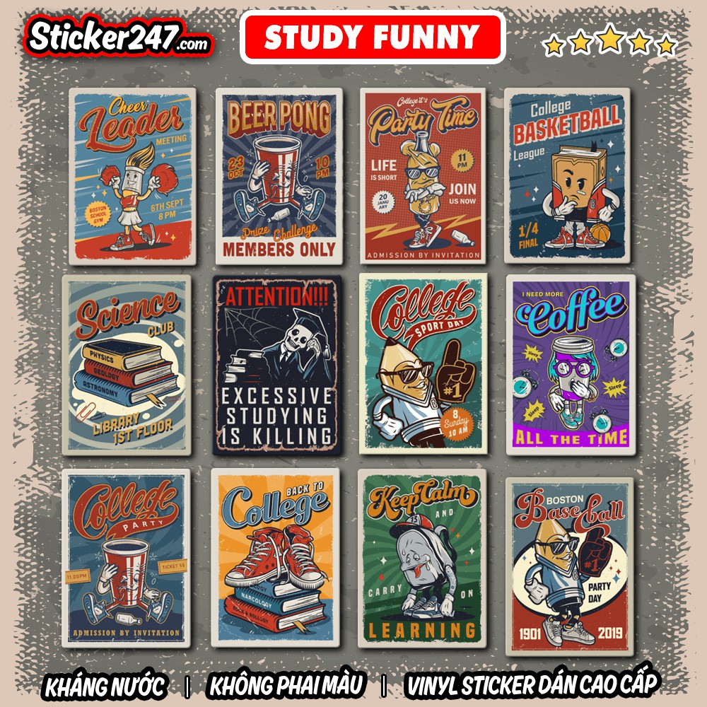 Sticker Funny School cool [2] 𝑭𝒓𝒆𝒆𝒔𝒉𝒊𝒑 chống nước, sticker dán laptop, điện thoại, đàn guitar, mũ bảo hiểm, vali, ipad