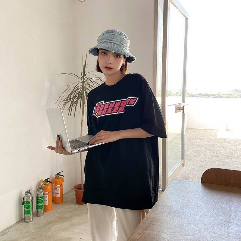 fashion áo thun nữ phong cách Hồng Kông trong xu hướng hiphop sinh viên lỏng lẻo áo