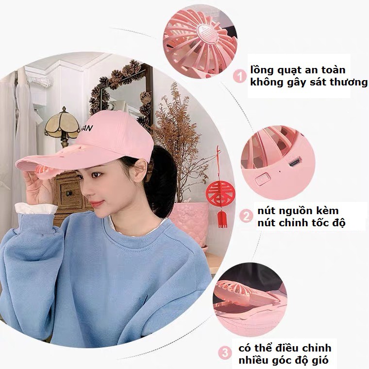 Mũ lưỡi trai nam nữ unisex kèm quạt mini sạc pin tích điện 3 tốc độ gió | BigBuy360 - bigbuy360.vn