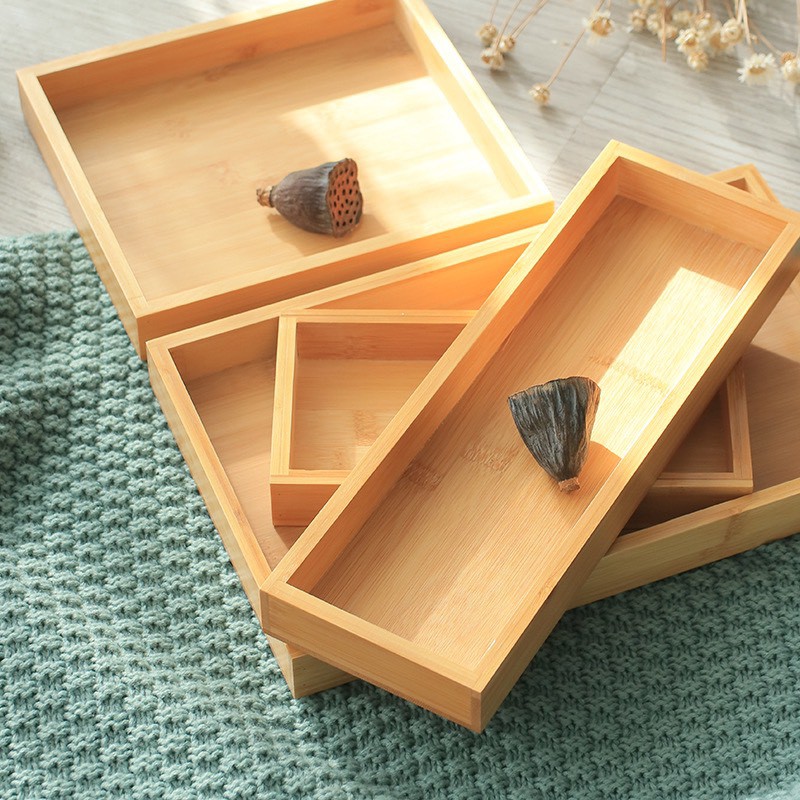 Khay gỗ tre vàng Decor, khay gỗ đựng trà, đồ ăn, cơm cữ