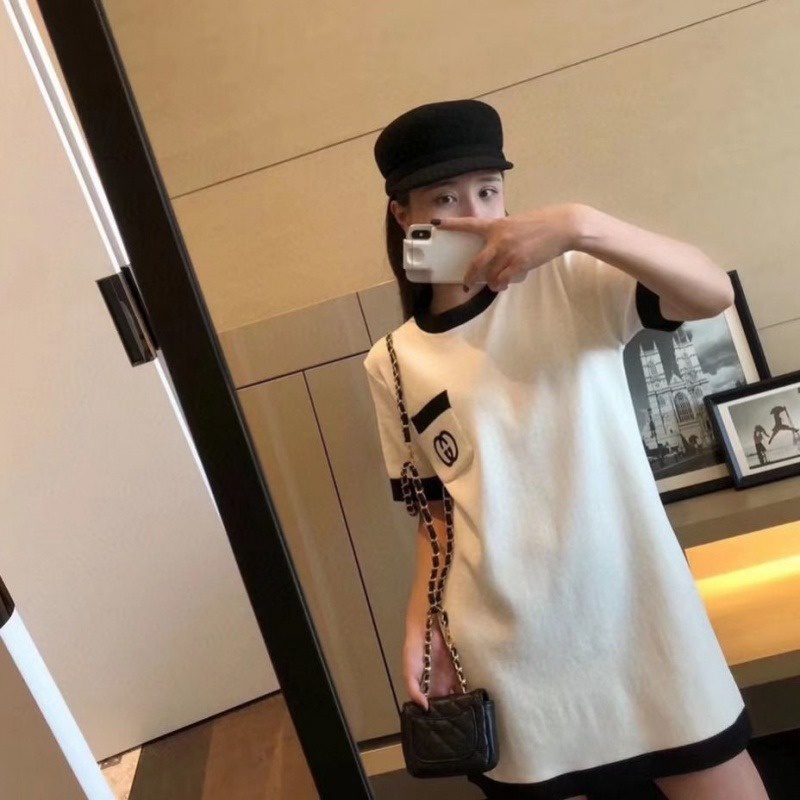 Đầm ZHELIHANGFEI dệt kim vải lụa lạnh dáng rộng cỡ nhỏ vừa phong cách Pháp thời trang mùa hè