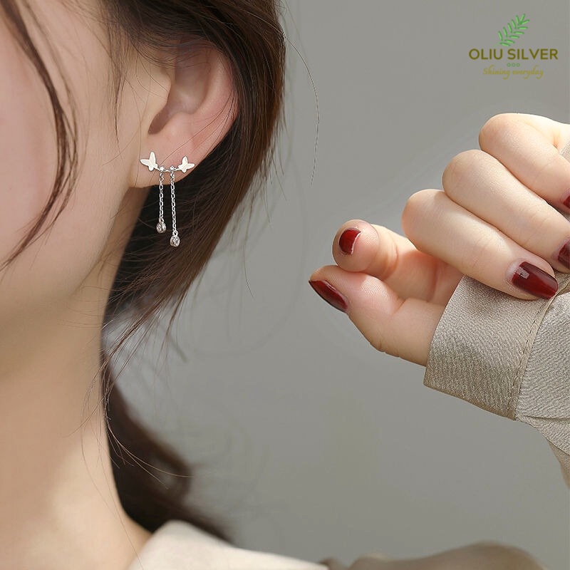 Bông Tai Bạc S925 Butterfly Tua Rua Xinh Xắn | Khuyên Tai Nữ Trang Sức Bạc Thời Trang