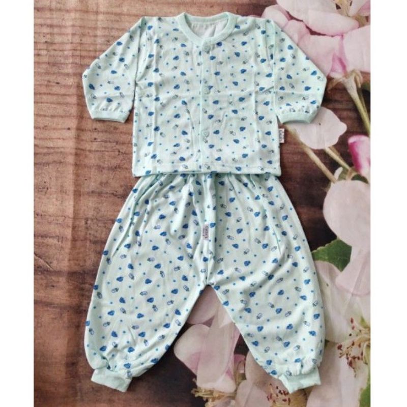 Bộ Quần Áo Dài Sơ Sinh MĐ Cúc Giữa, Vải Cotton Họa Tiết Bình Sữa