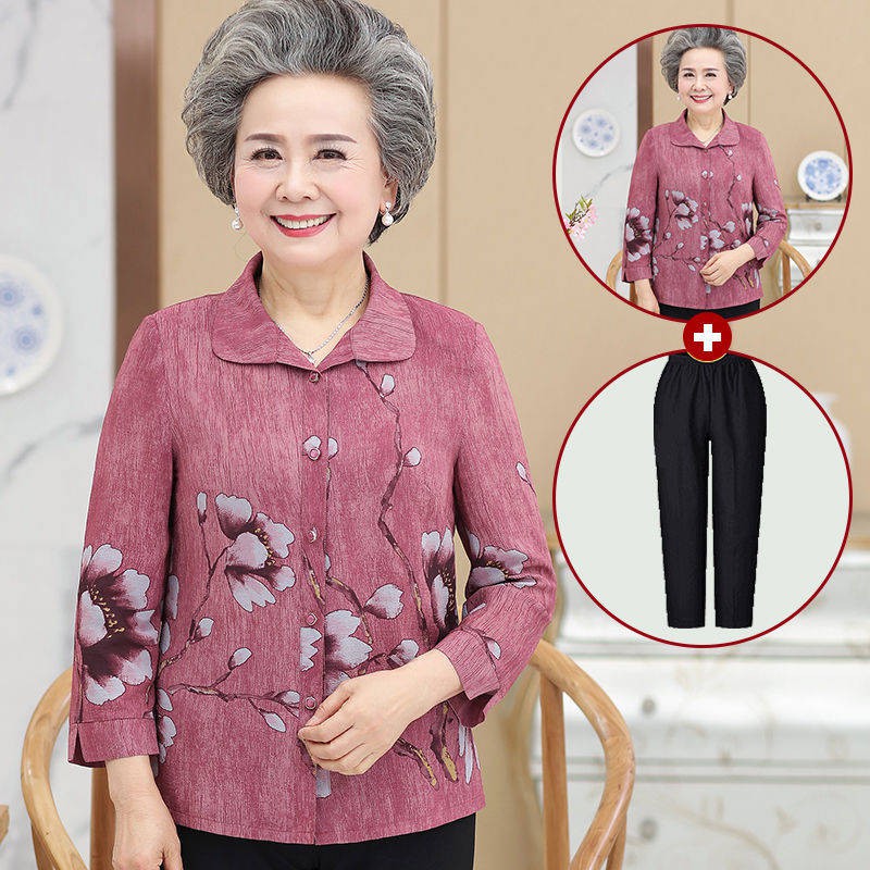 Áo sơ mi thời trang xuân thu cho phụ nữ trung niên 6070 tuổi