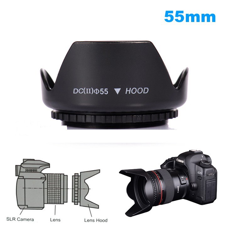 [55mm]Lens hood Loa che nắng hoa sen vặn ren ống kính máy ảnh Phi 55mm