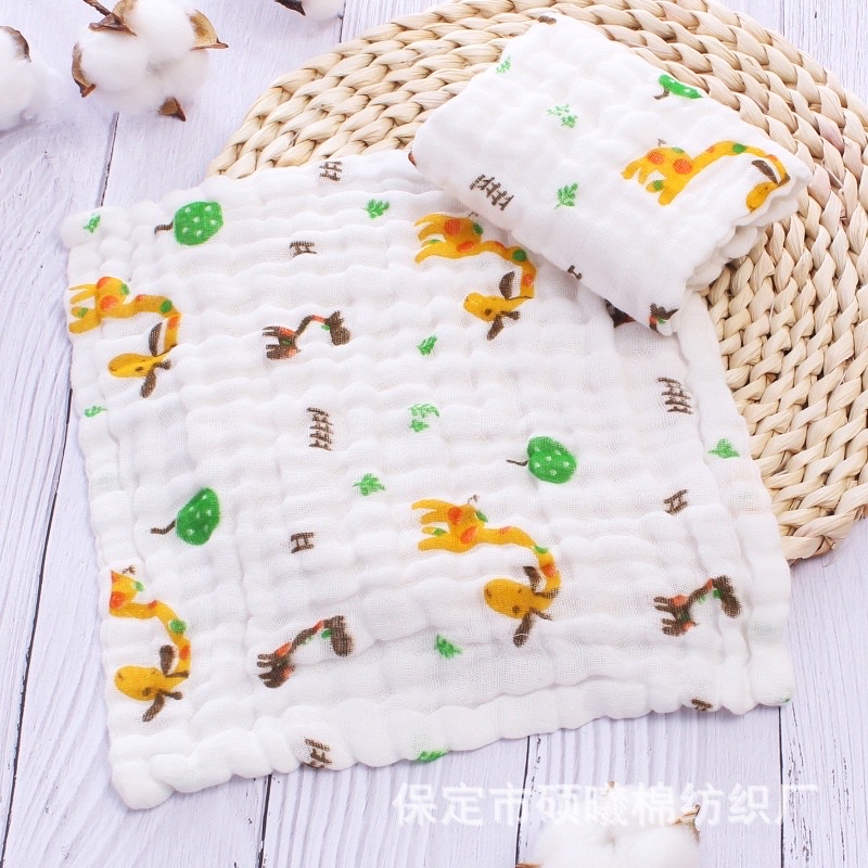 Set 5 khăn sữa cho bé, Khăn xô nhăn 6 lớp 100% cotton siêu mềm, khăn rửa mặt cho bé HappyPig