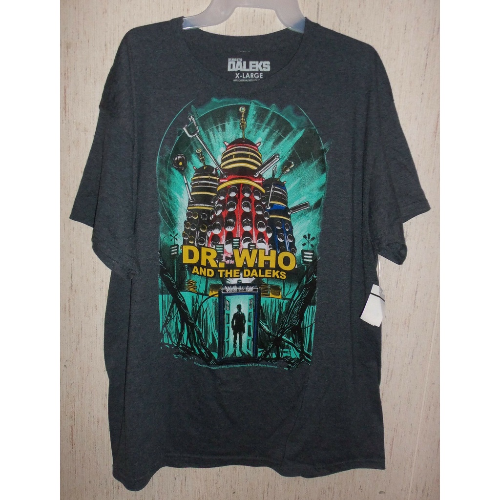 Bác sĩ Nwt MENS. Áo Thun cotton Họa Tiết DALEKS & The TARDIS Màu Xám Đen Độc Đáo