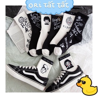Vớ Cổ Cao Unisex Trắng Đen Họa Tiết Năng Động - Ori Tất Tất
