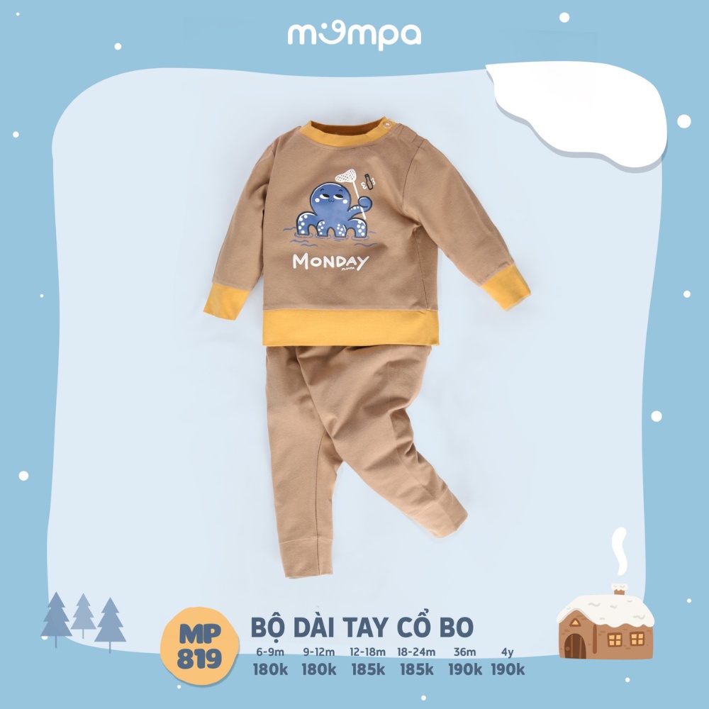 Bộ thu đông dài tay cổ bo Mompa 6 tháng - 4 tuổi vải cotton co giãn mềm mại 819