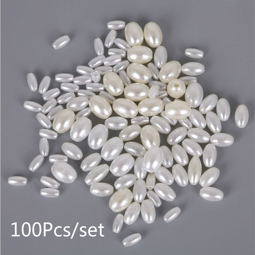 Bộ 100 Hạt Ngọc Trai Hình Oval Dùng Làm Trang Sức Thủ Công