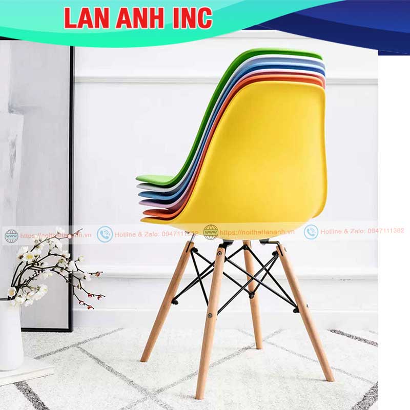 Ghế văn phòng nhựa chân gỗ cao tựa lưng giá rẻ eames LA-GN128-1