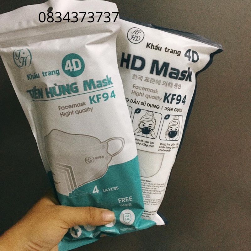 Khẩu trang kf94 công nghệ hàn quốc 4D MASK  kháng khuẩn 4 lớp combo 5 cái